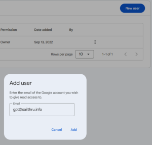 The add user popup for Google Postmaster