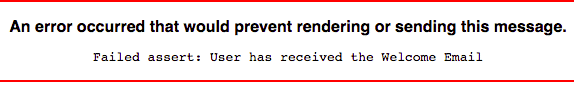 zephyr example error occurred - failed assert - user has received the welcome email