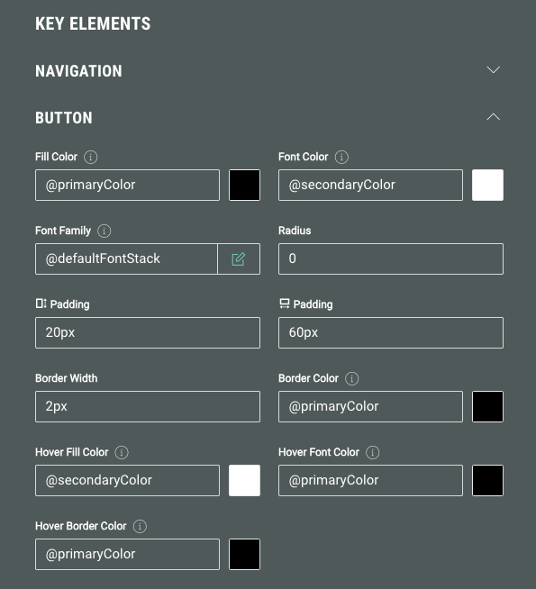 Button style configuration screen in Grow